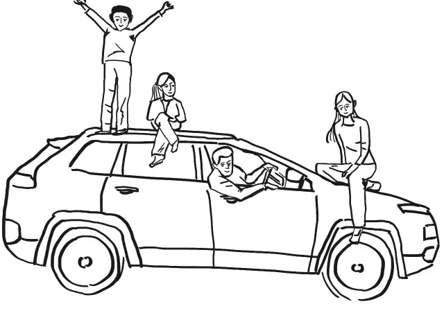 车外的人姿态比较简单,只要保证不被前面的人挡住太多就可以了.